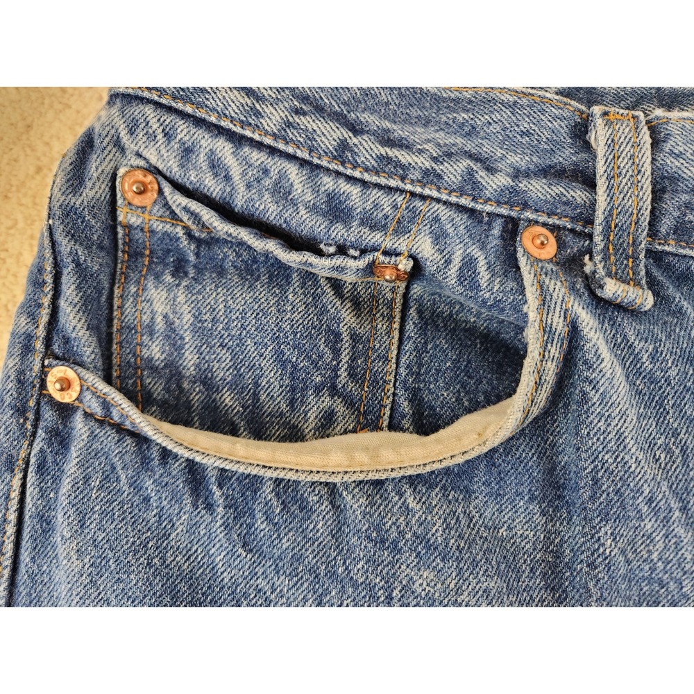 90s 501 Buttonfly Levis Jeans Tag Size 34 x 33 Distressed Grunge USA Made - Picture 11 of 12